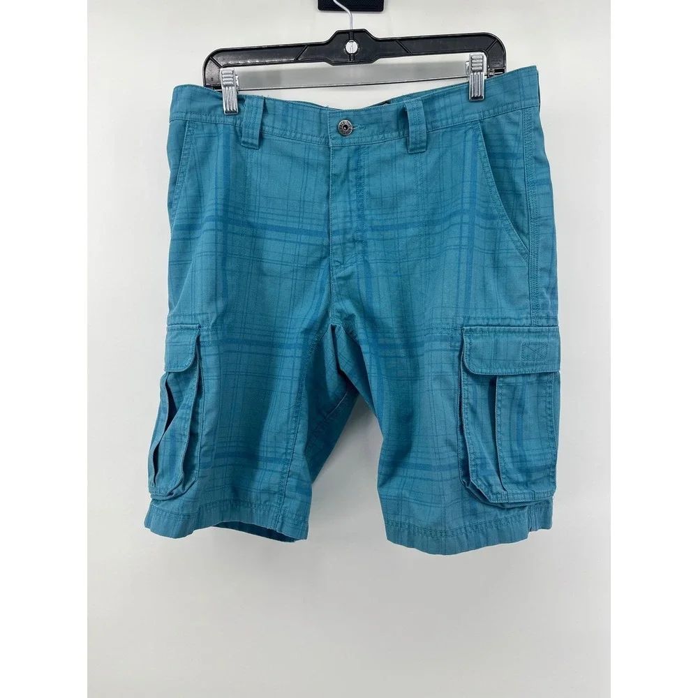 The North Face Mens Cargo Shorts Teal Blue Plaid Ripstop Hiking Size 34 Regular